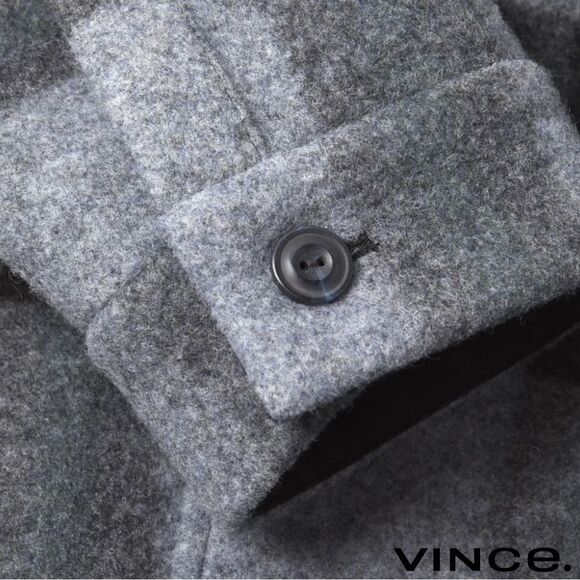 Vince **NWT** Heavy Knit Brushed Flannel Plaid Shirt Jacket in Heather Blue Grey - Picture 13 of 16